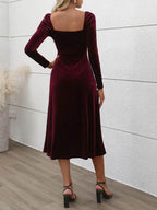 Perfee Sweetheart Neck Long Sleeve Midi Dress - Delanoir