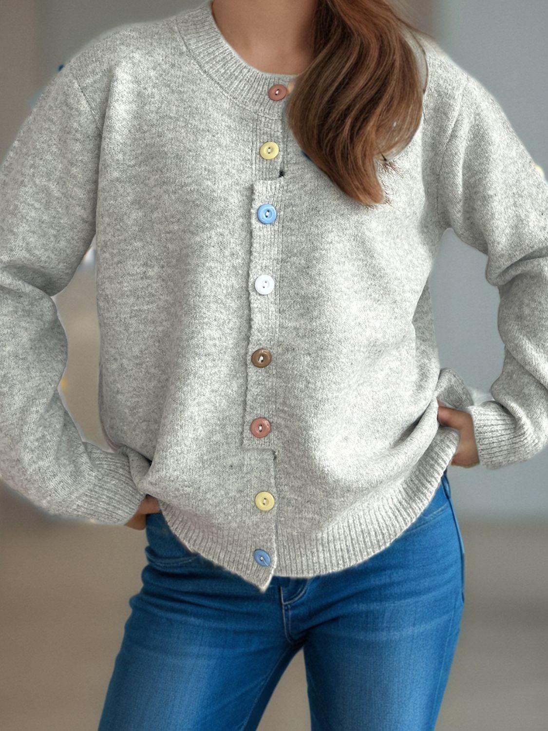 Button Down Long Sleeve Cardigan - Delanoir