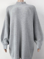 Mock Neck Dropped Shoulder Sweater Dress - Delanoir