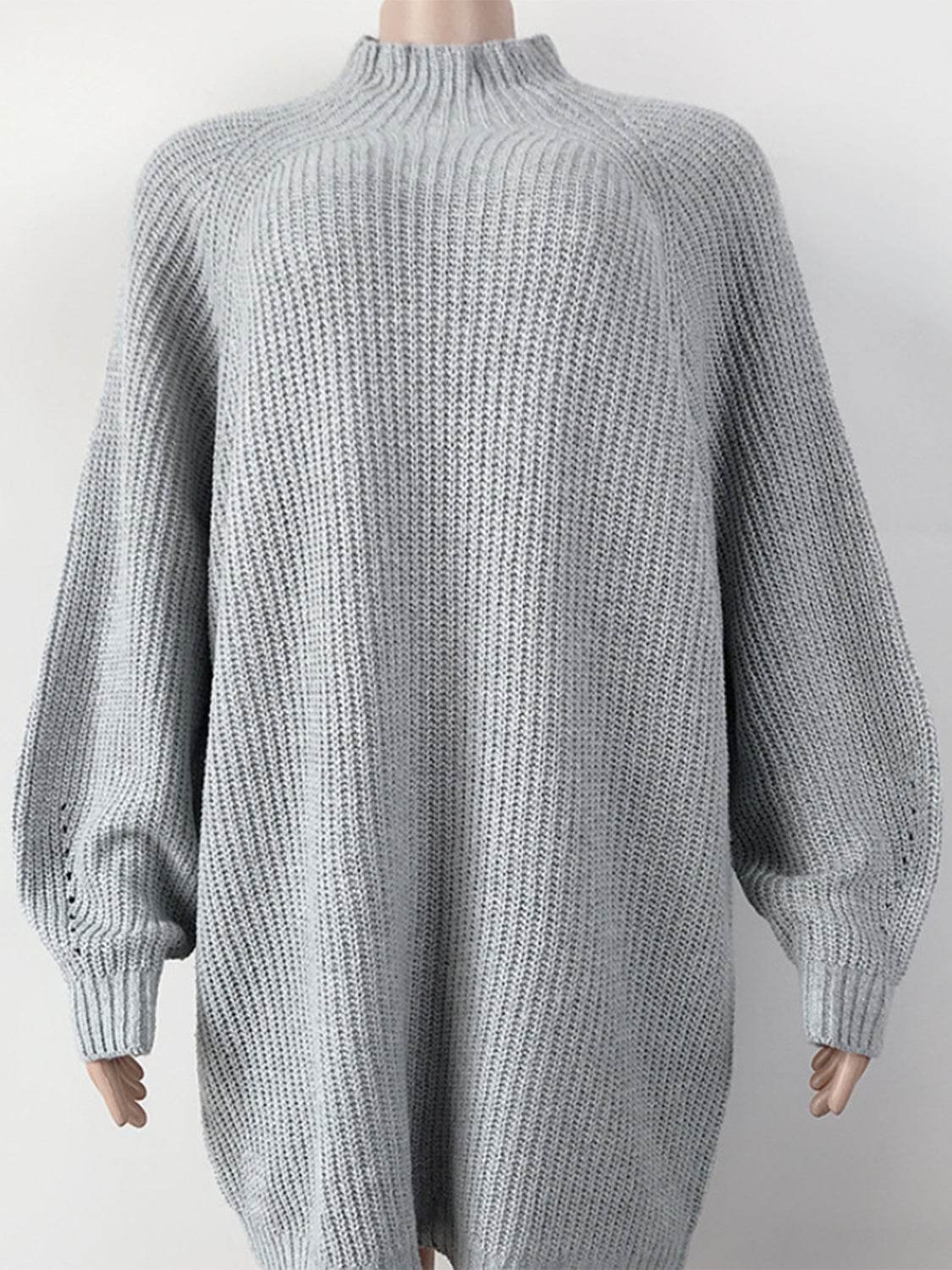 Mock Neck Dropped Shoulder Sweater Dress - Delanoir