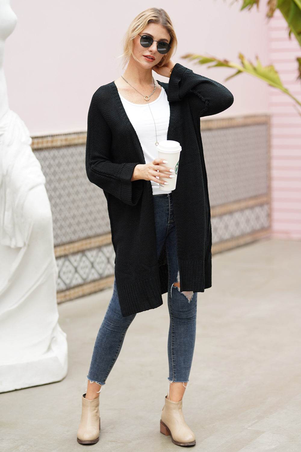 Open Front Long Sleeve Cardigan - Delanoir