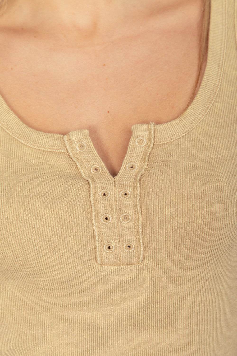 VERY J Washed Ribbed Tank with Placket Detail - Delanoir