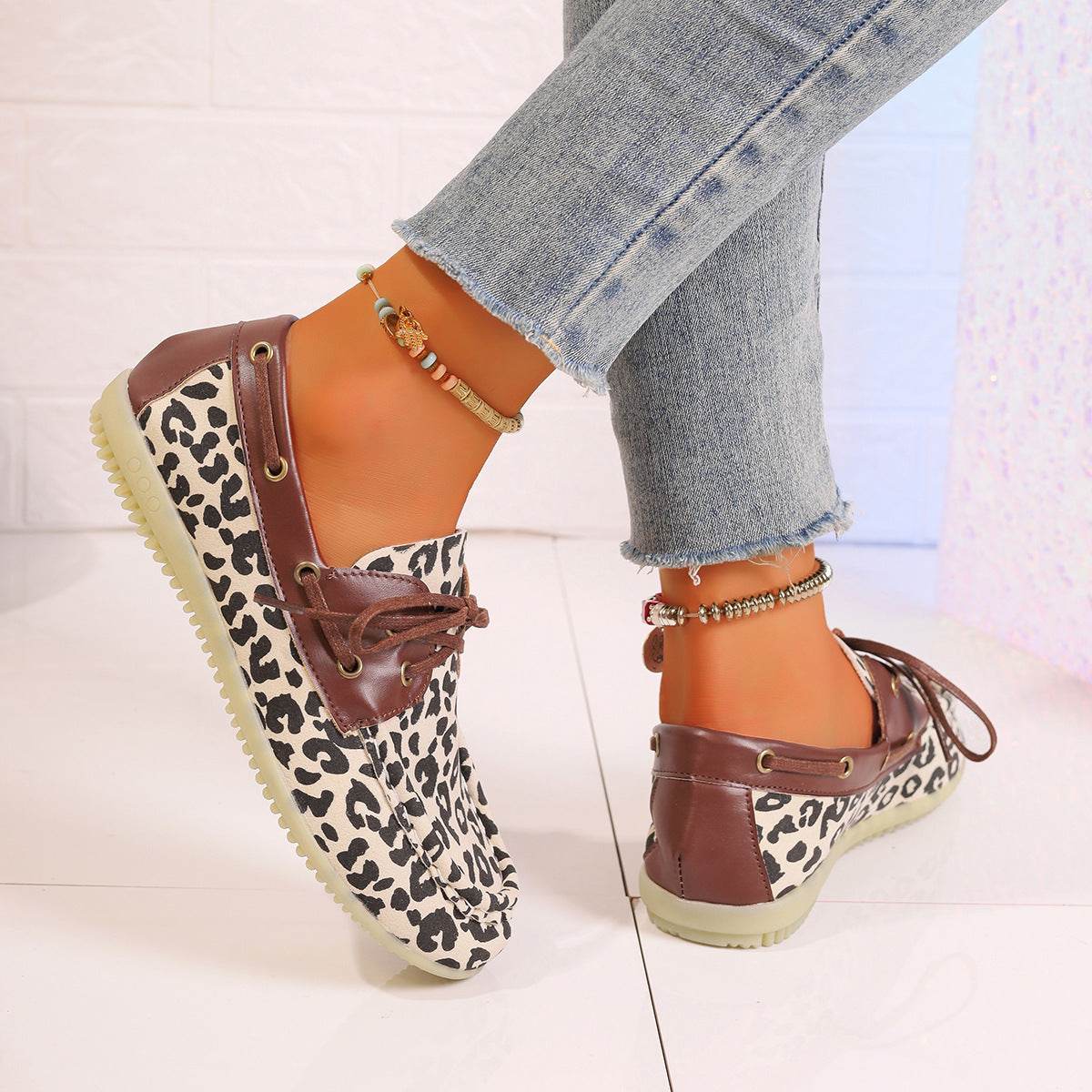Lace Up Leopard Slip-Ons - Delanoir