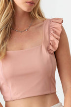 Le Lis Ruffled Cap Sleeve Square Neck Crop Top - Delanoir