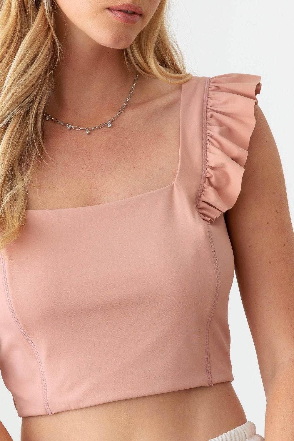 Le Lis Ruffled Cap Sleeve Square Neck Crop Top - Delanoir