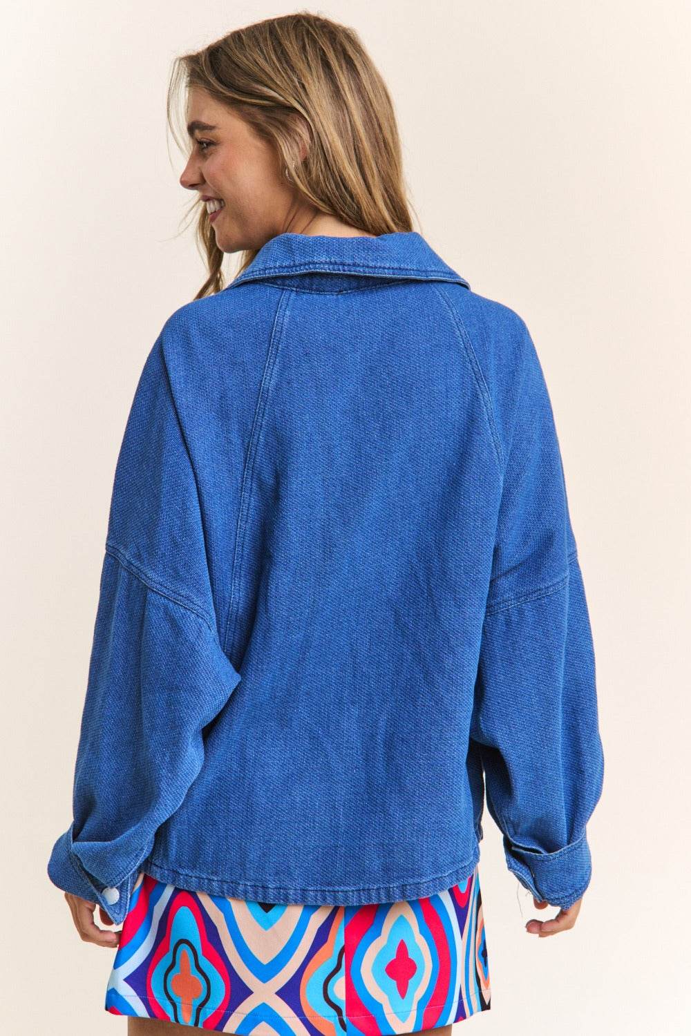 J.NNA Snap Down Long Sleeve Denim Shacket - Delanoir