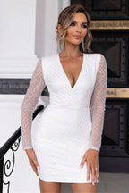 Cutout Sequin Mesh Mini Dress - Delanoir