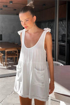 Full Size Scoop Neck Tie Shoulder Romper - Delanoir