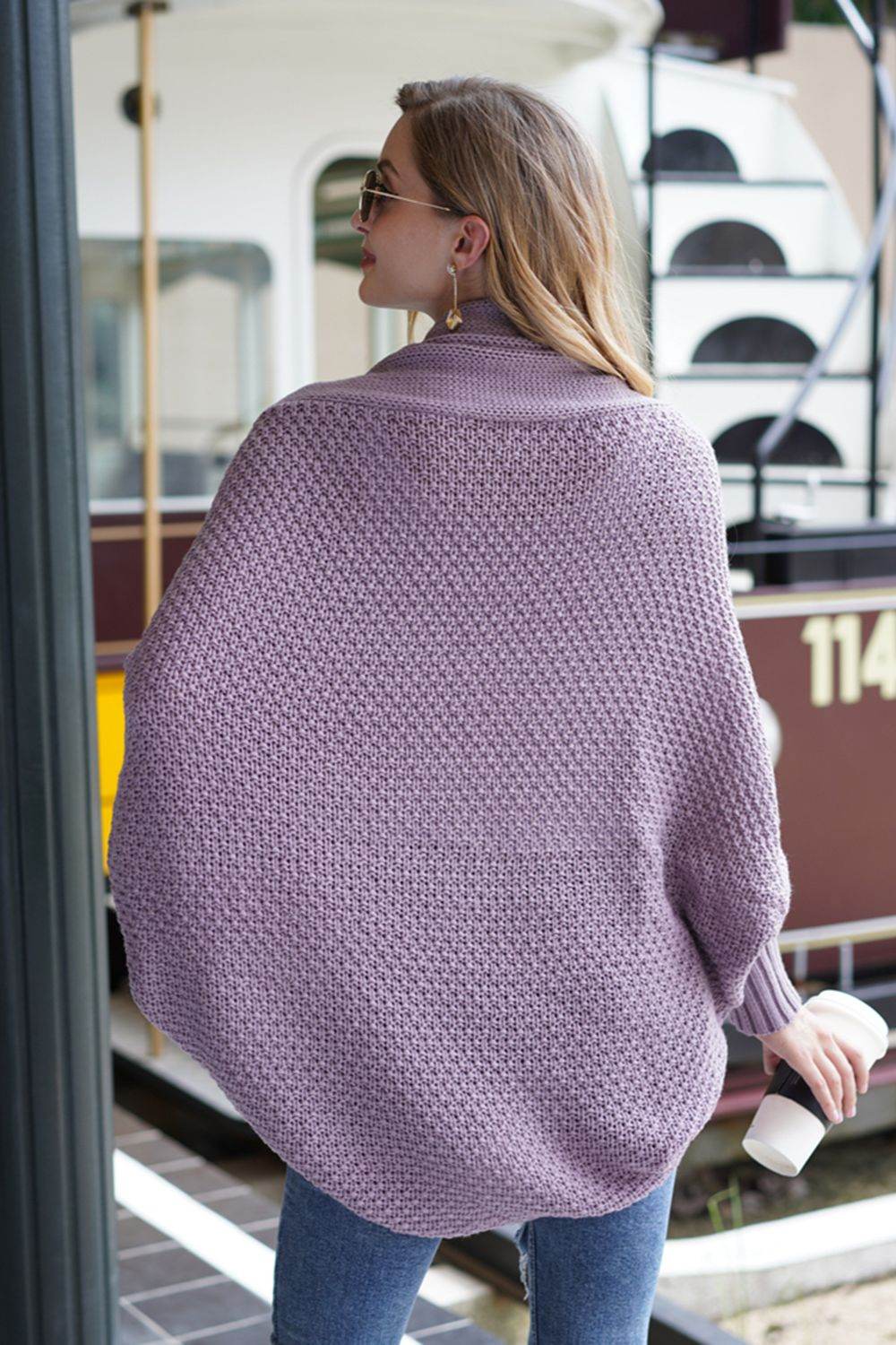 Open Front Batwing Sleeve Cardigan - Delanoir