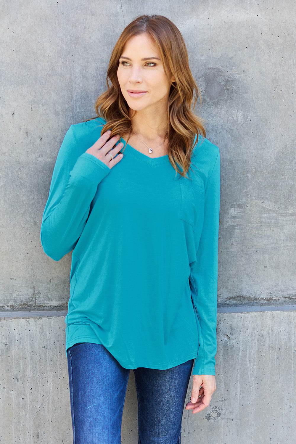 Basic Bae Full Size V-Neck Long Sleeve Top - Delanoir