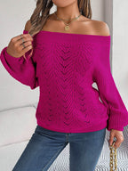 Openwork Off-Shoulder Long Sleeve Sweater - Delanoir