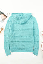 Zip-Up Raglan Sleeve Openwork Hooded Cardigan - Delanoir