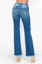 bytos Full Size Raw Hem Distressed Mid Rise Straight Jeans - Delanoir