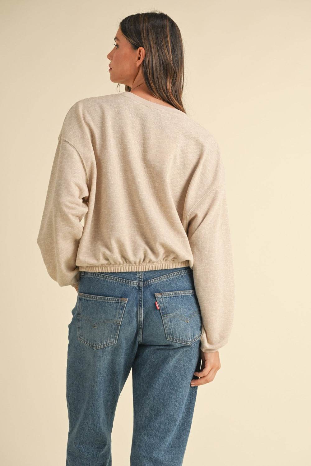 Mable Round Neck Letter Embroidery Crop Sweatshirt - Delanoir