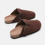 Suede Closed Toe Buckle Slide - Delanoir