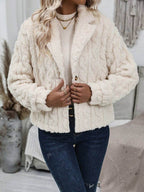 Fuzzy Button Up Collared Neck Jacket - Delanoir