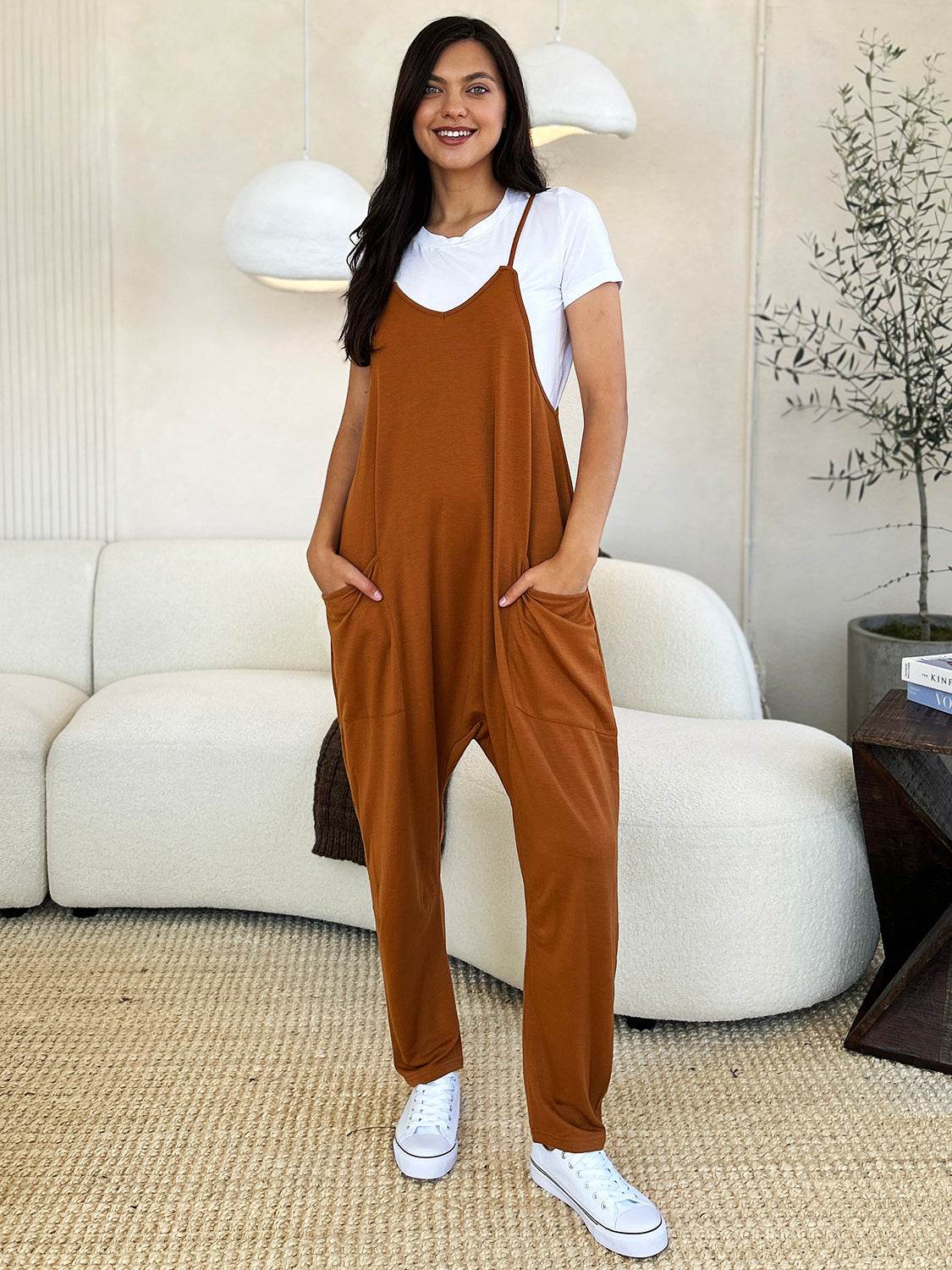 Double Take Full Size Sleeveless V-Neck Pocketed Jumpsuit - Delanoir