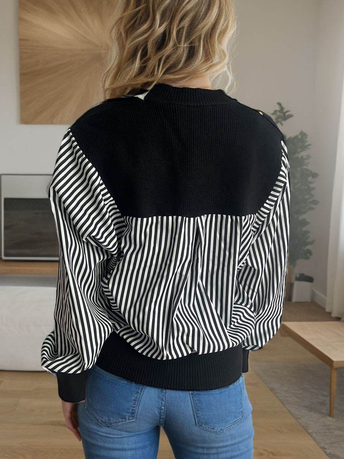 Striped Button Down Long Sleeve Cardigan - Delanoir