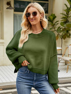 Round Neck Lantern Sleeve Sweater - Delanoir
