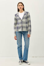 Be Cool Plaid Long Sleeve Sweater Jacket with Front Patch Pockets - Delanoir
