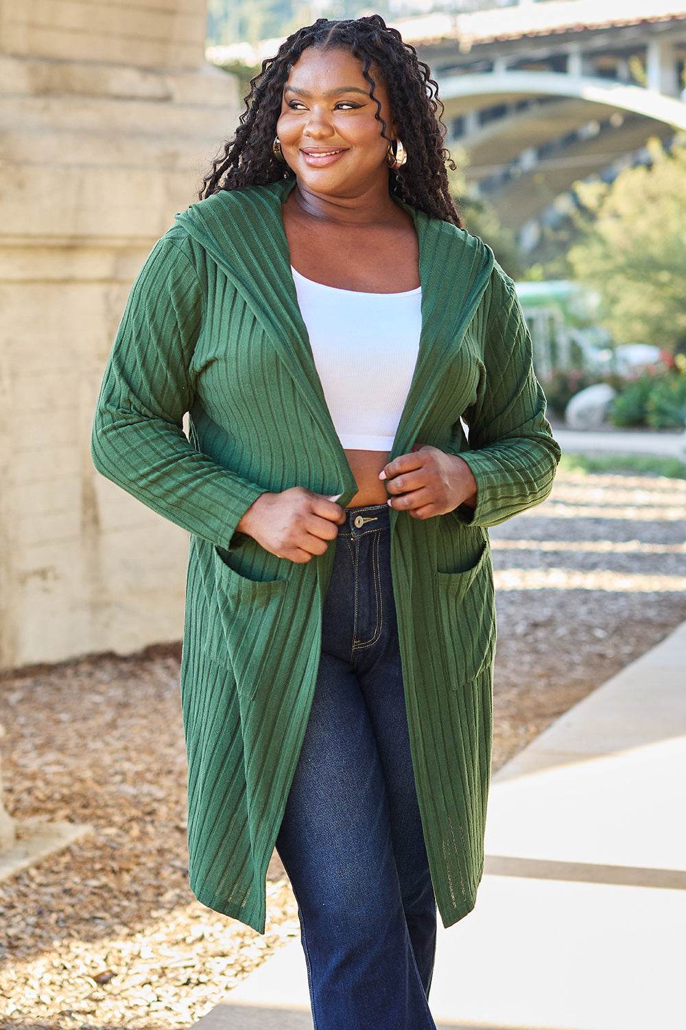 Basic Bae Full Size Hooded Sweater Cardigan - Delanoir