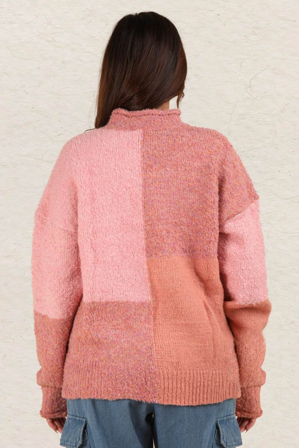 VERY J Color Block Mock Neck Drop Shoulder Sweater - Delanoir