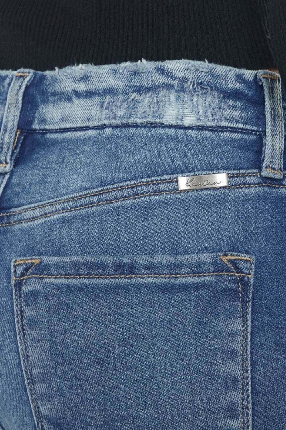 Kancan High Rise Wide Waistband Slim Straight Jeans - Delanoir