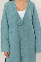 HYFVE Front Rosette Longline Slit Sweater Cardigan - Delanoir