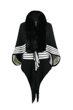 Striped Fringe Detail Long Sleeve Poncho - Delanoir
