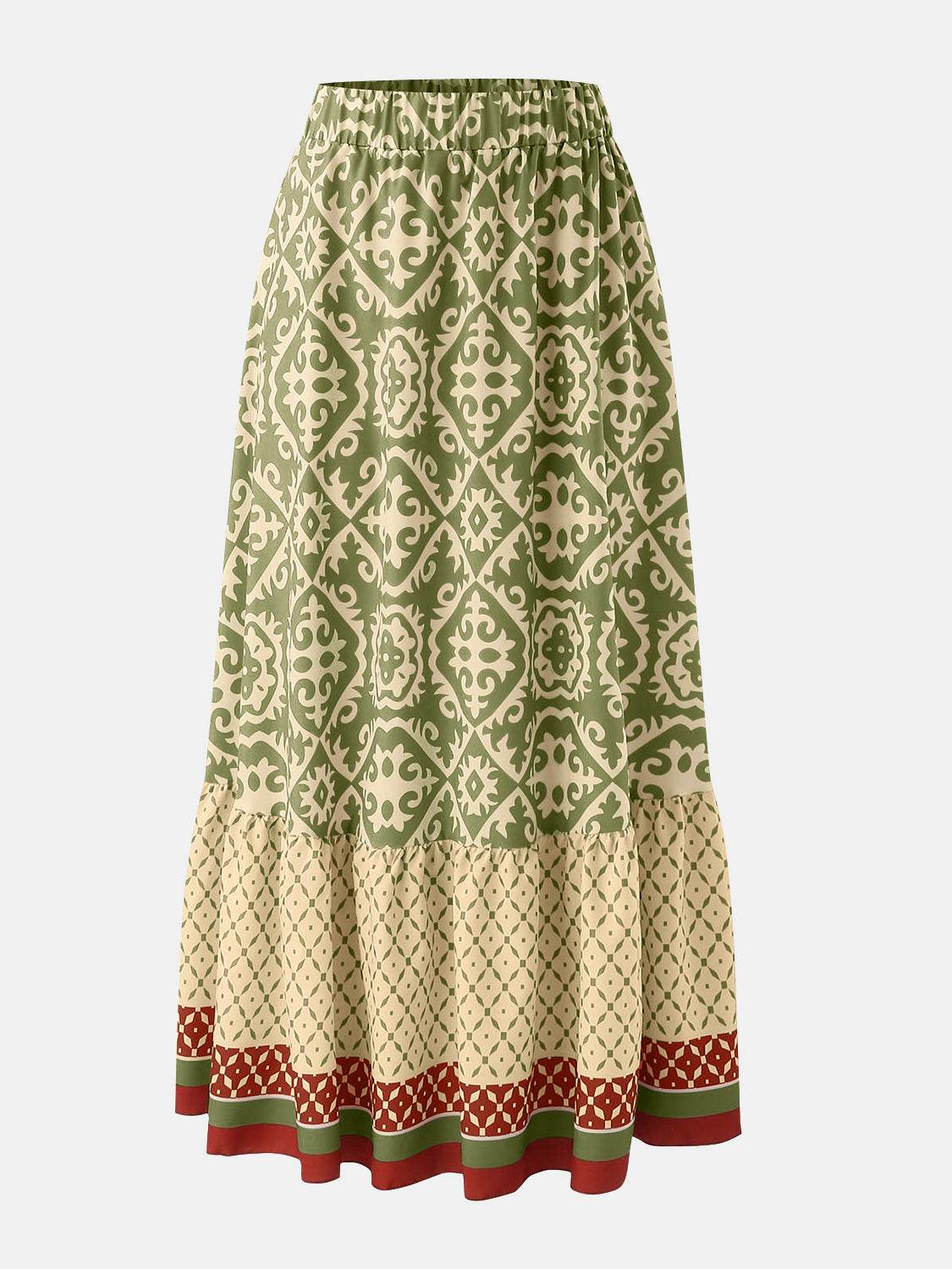 Geometric Elastic Waist Maxi Skirt - Delanoir