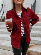 Pocketed Long Sleeve Zip Up Jacket - Delanoir