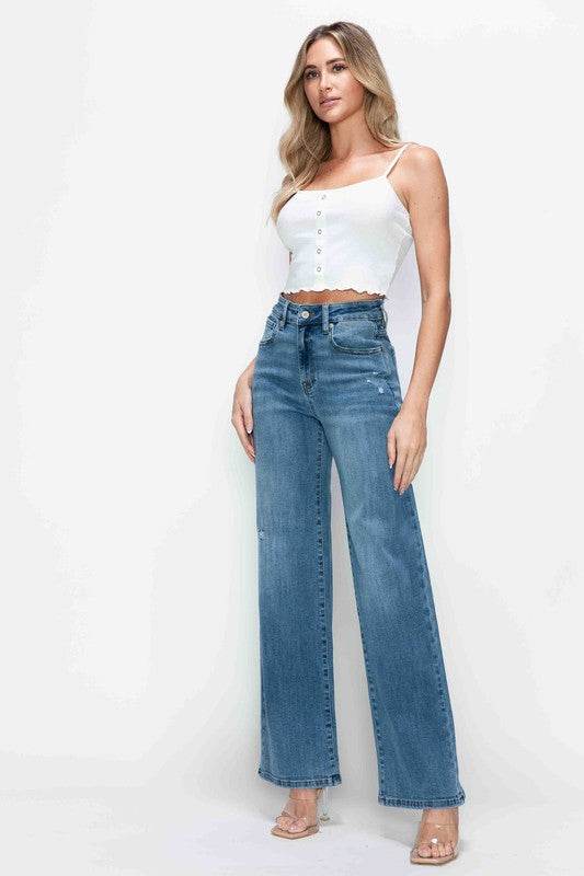bytos Full Size High Rise Wide Leg Jeans with Pockets - Delanoir