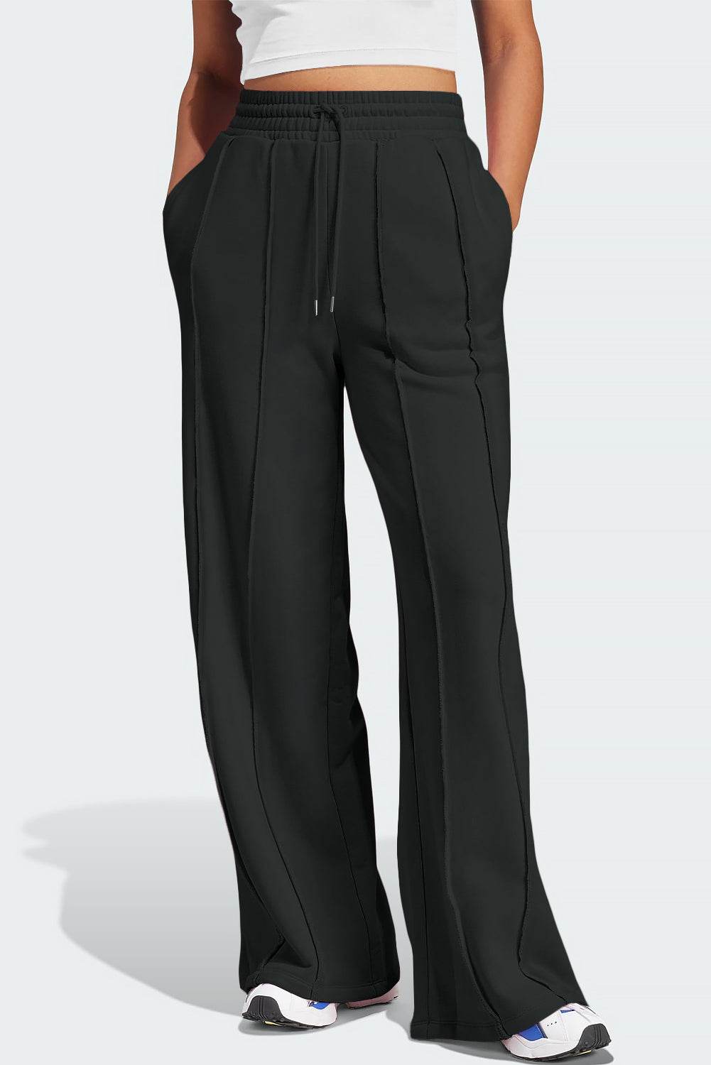 Drawstring Wide Leg Active Pants - Delanoir