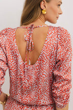 Slit Tied Printed Round Neck Mini Dress - Delanoir