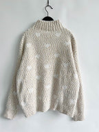 Heart Heathered Turtleneck Drop Shoulder Sweater - Delanoir