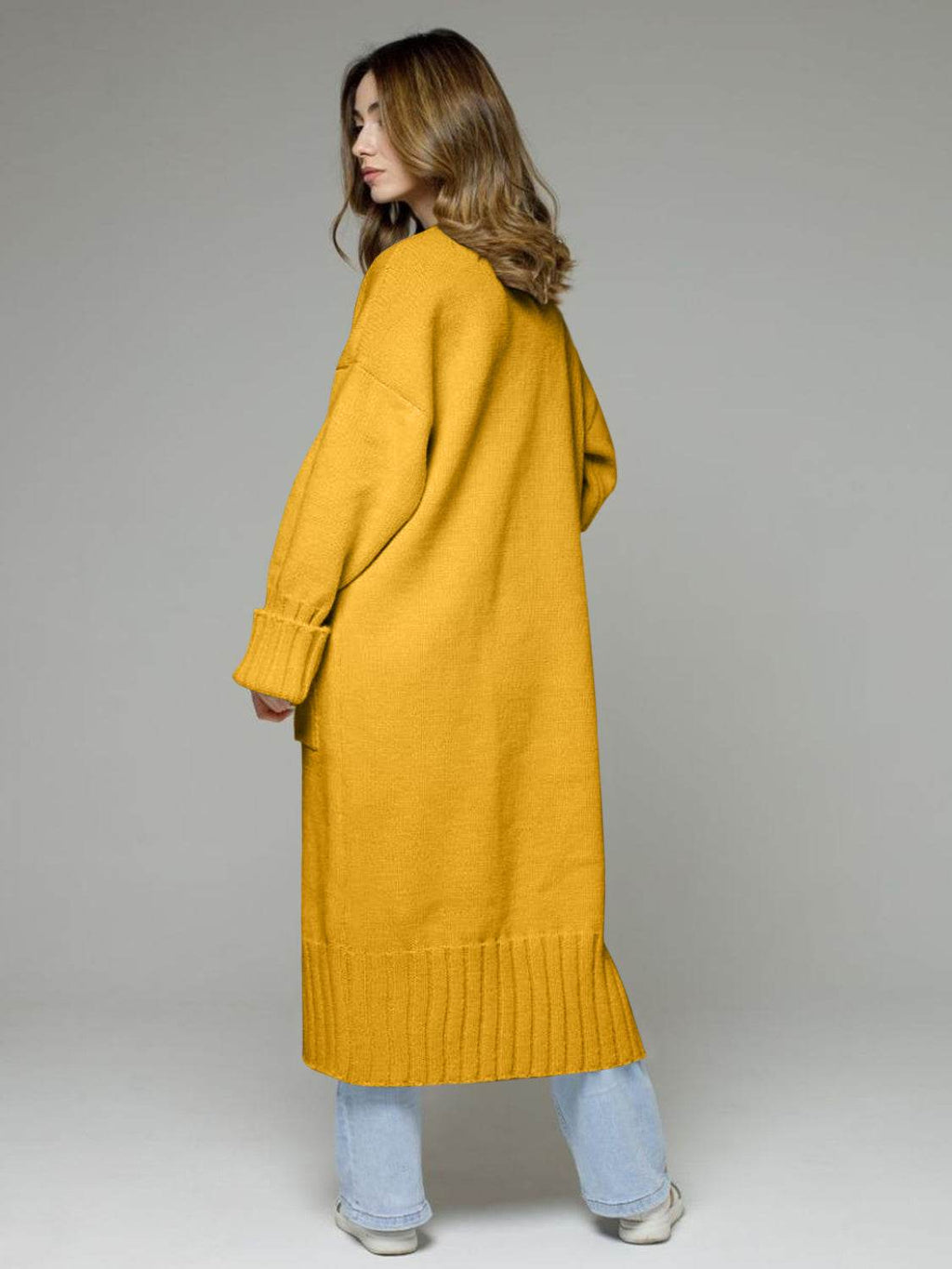Pocketed Open Front Dropped Shoulder Cardigan - Delanoir