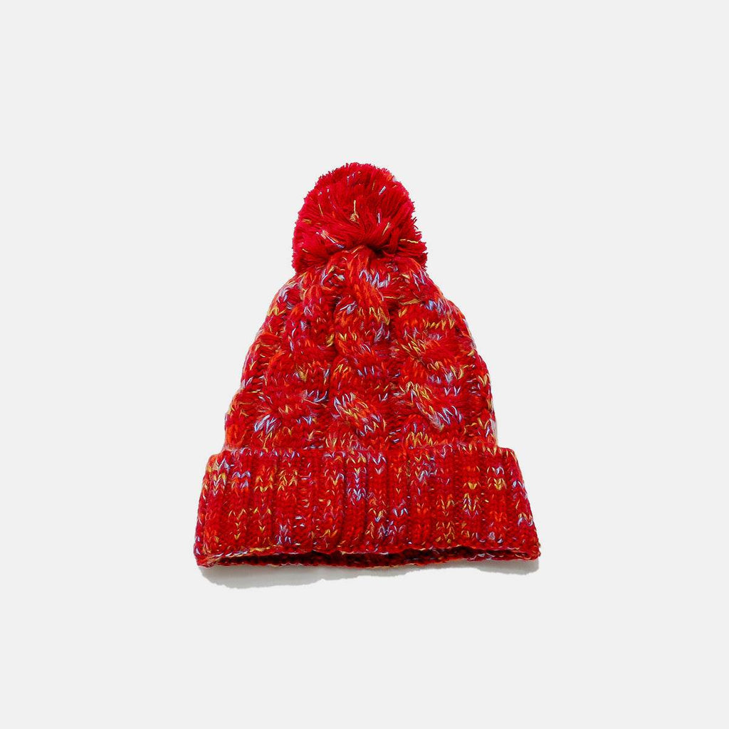 Contrast Cable-Knit Hat with Pompom - Delanoir