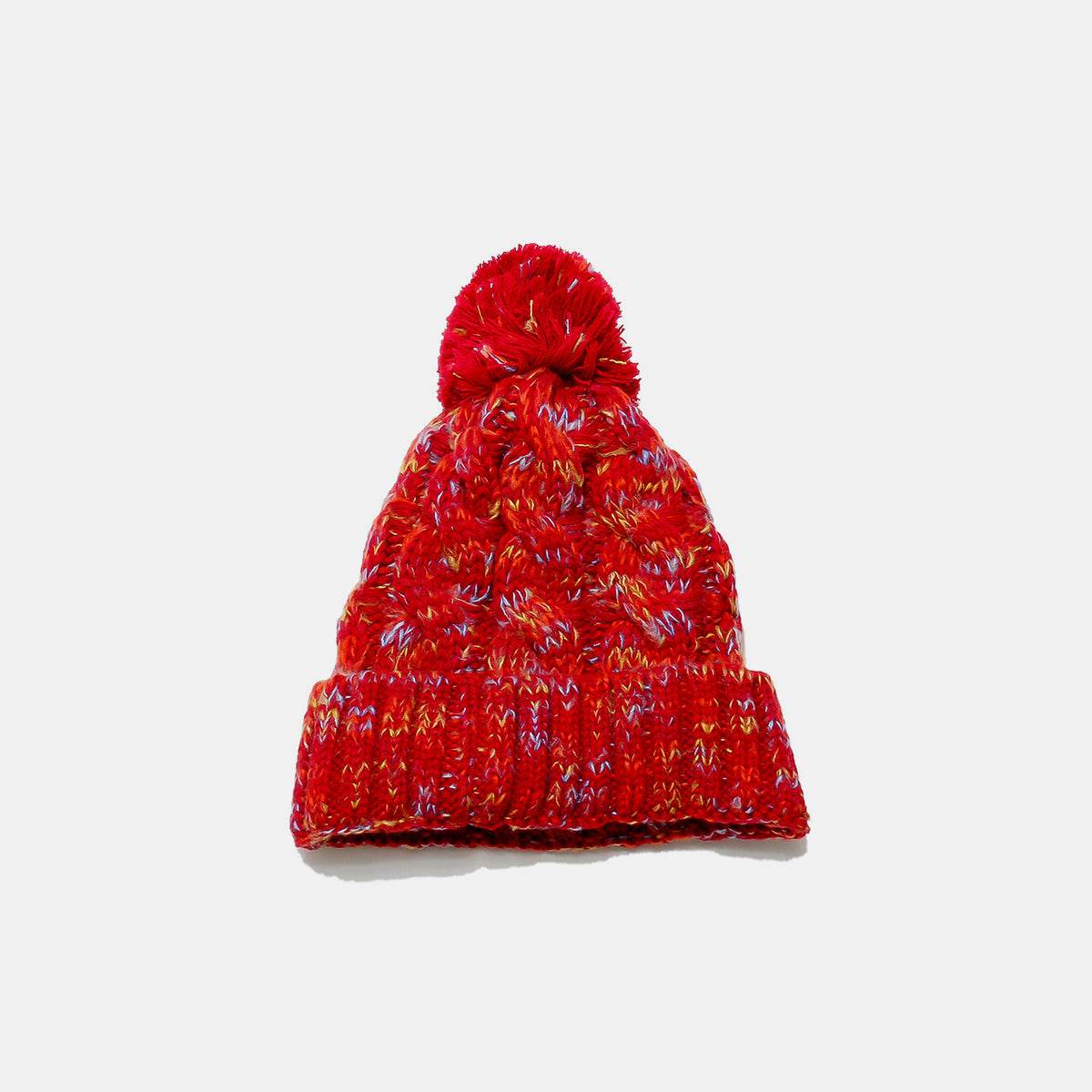 Contrast Cable-Knit Hat with Pompom - Delanoir