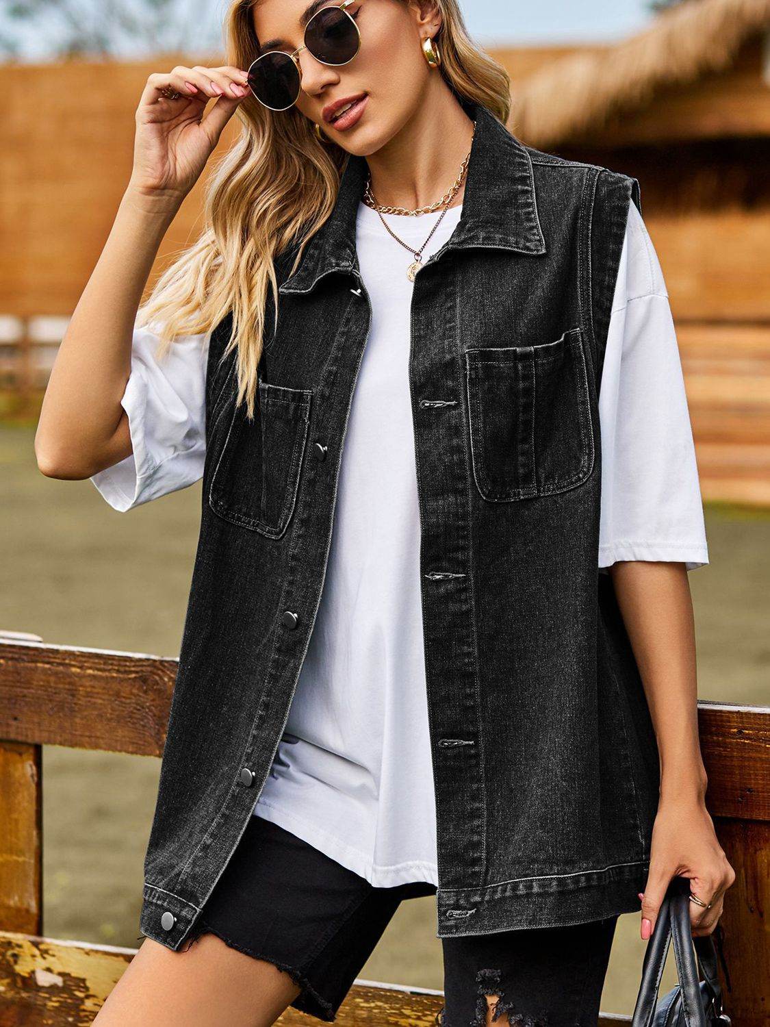 Button Down Denim Vest - Delanoir