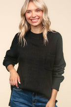 Haptics Mock Neck Side Slit Knit Top - Delanoir