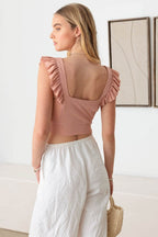 Le Lis Ruffled Cap Sleeve Square Neck Crop Top - Delanoir