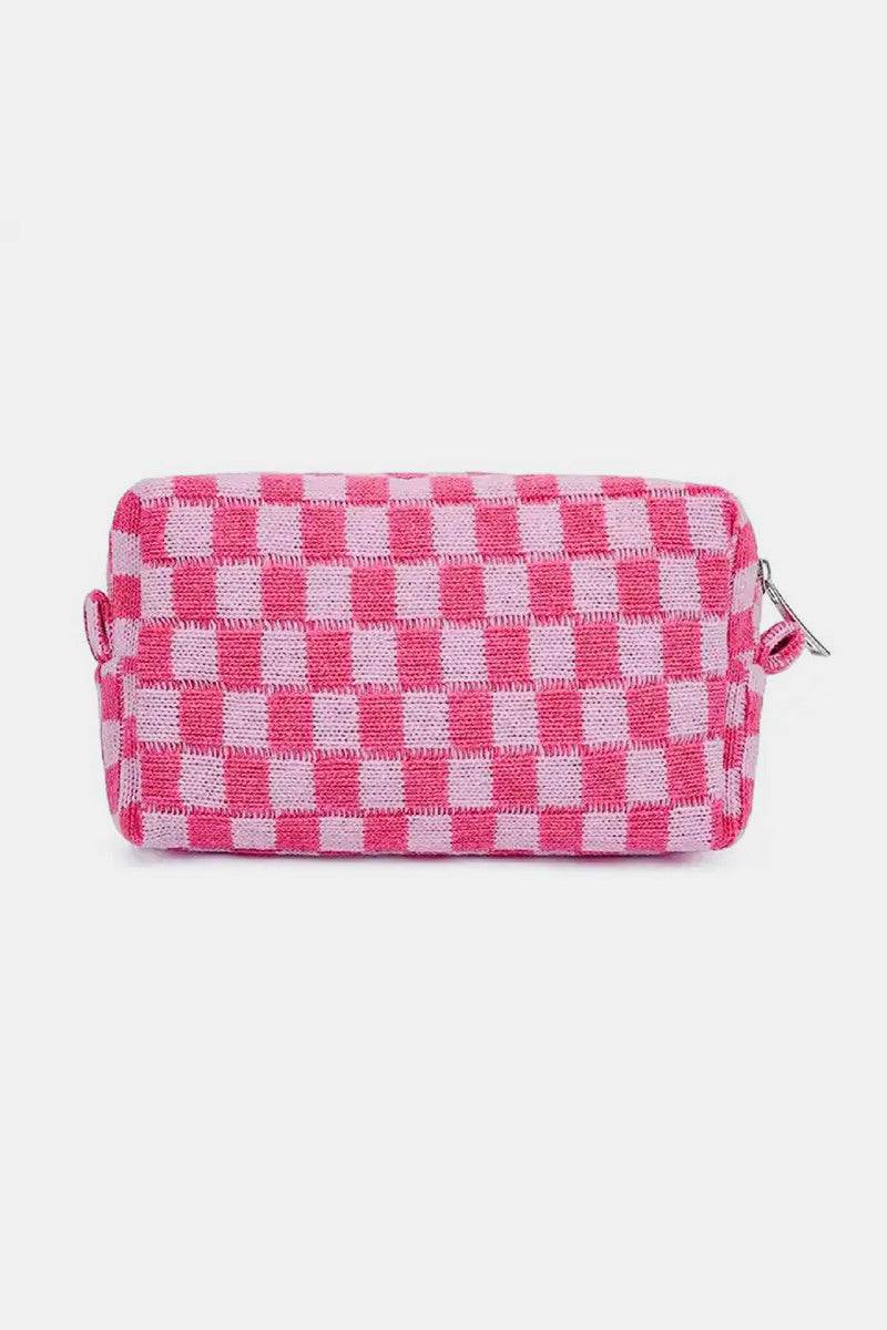 Zenana Checkered Pattern Knitted Cosmetic Pouch - Delanoir