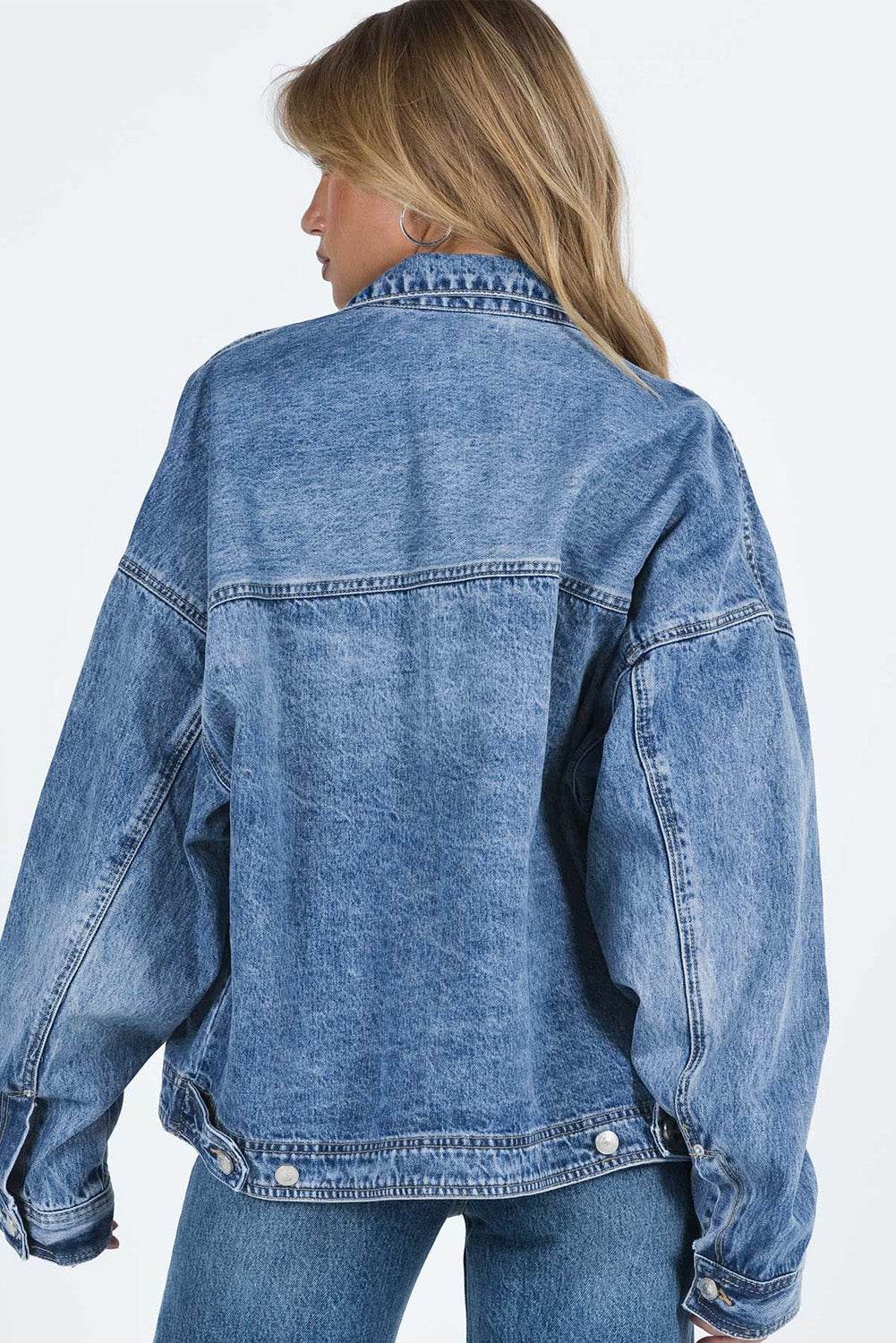 Collared Neck Button Up Denim Jacket - Delanoir