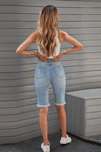 Distressed Raw Hem Denim Bermuda Shorts - Delanoir