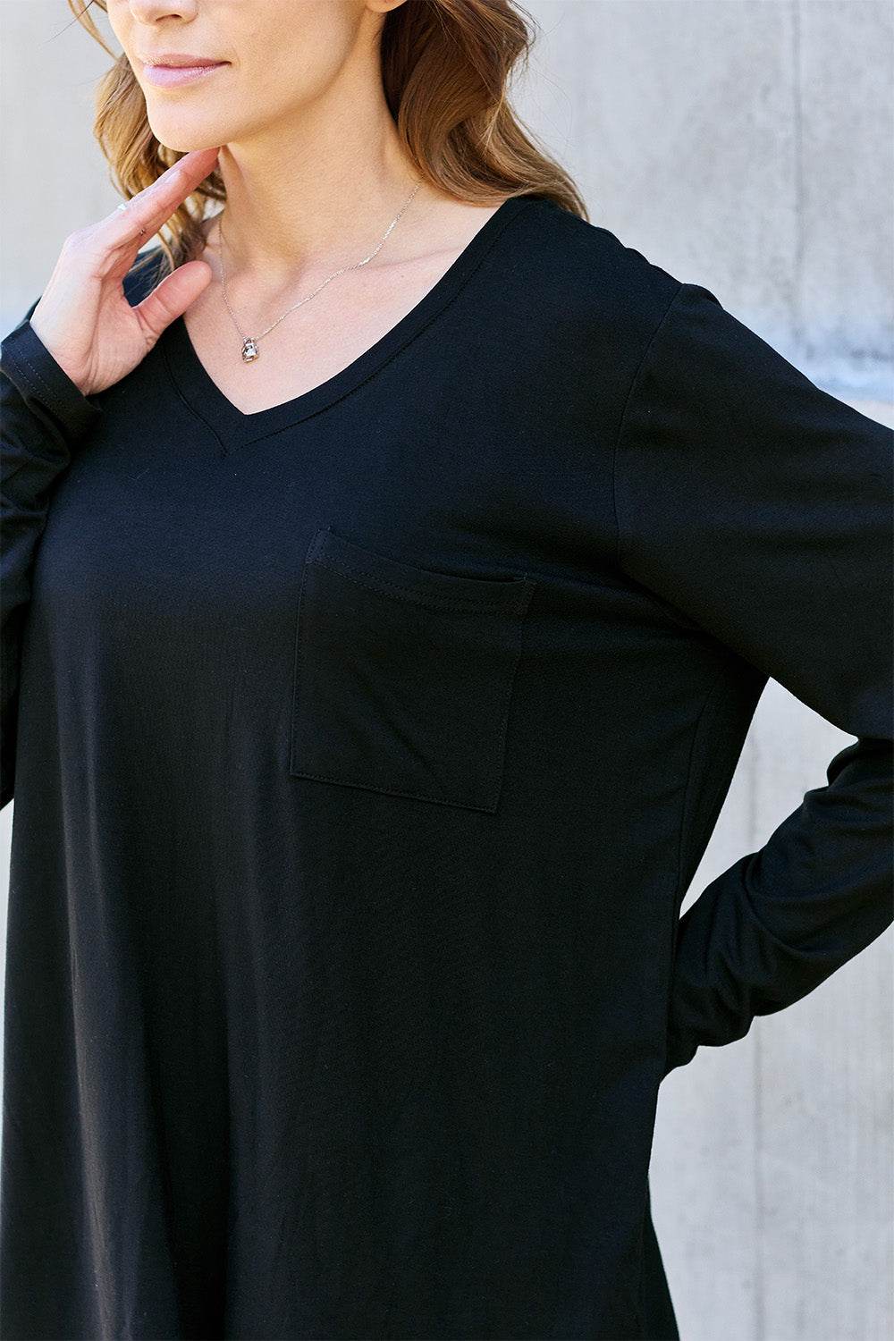 Basic Bae Full Size V-Neck Long Sleeve Top - Delanoir