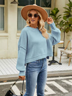Round Neck Lantern Sleeve Sweater - Delanoir