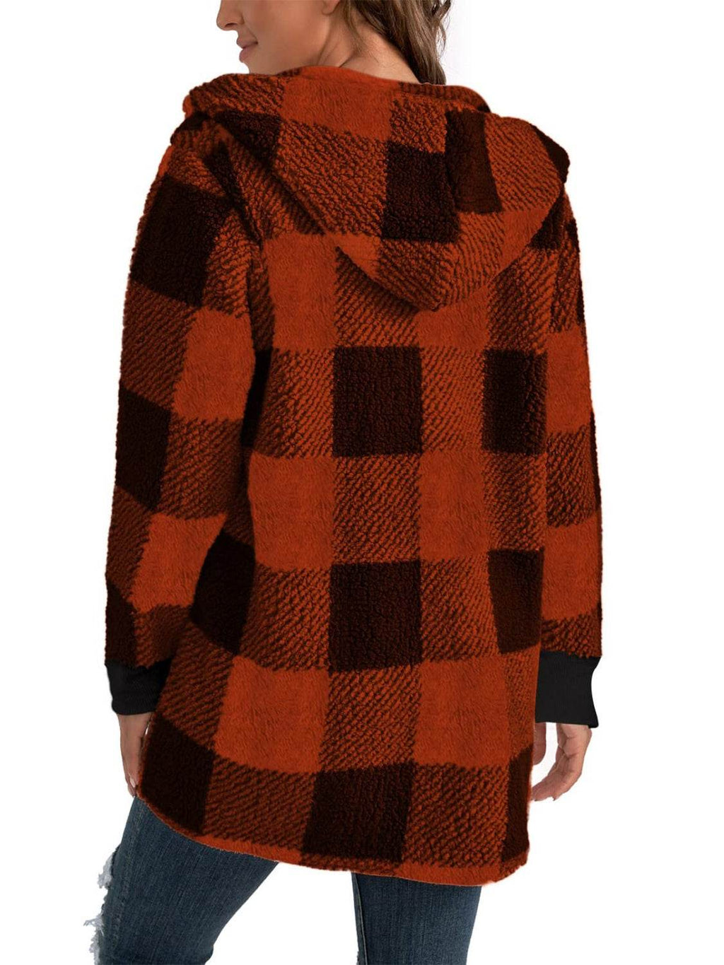 Plaid Long Sleeve Hooded Coat - Delanoir