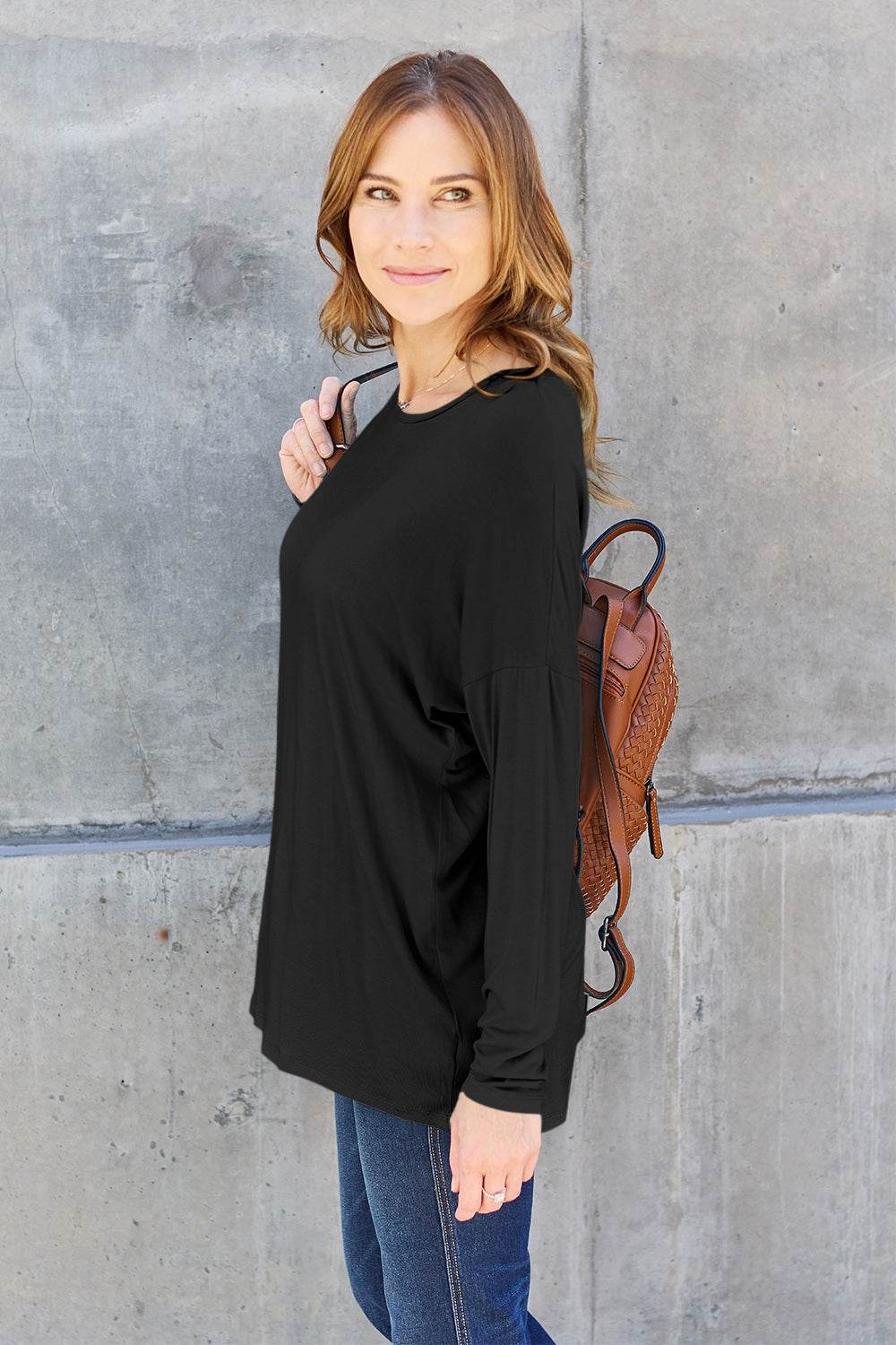 Basic Bae Full Size Round Neck Dropped Shoulder T-Shirt - Delanoir