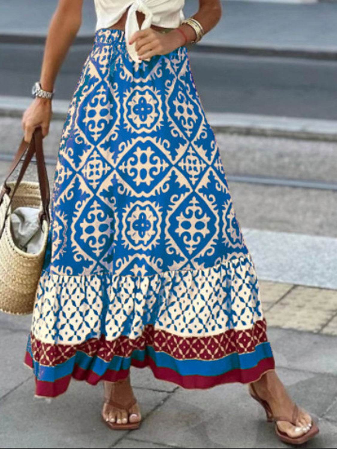 Geometric Elastic Waist Maxi Skirt - Delanoir