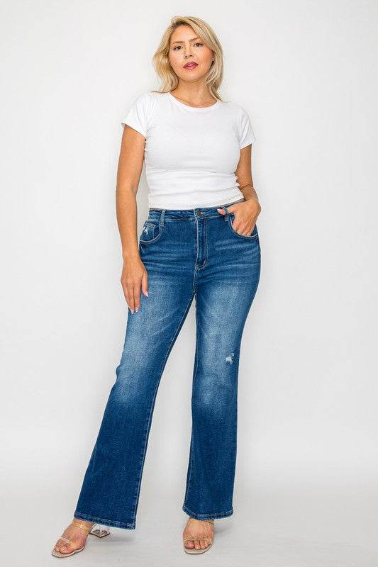 bytos Full Size High Rise Bootcut Jeans with Pockets - Delanoir